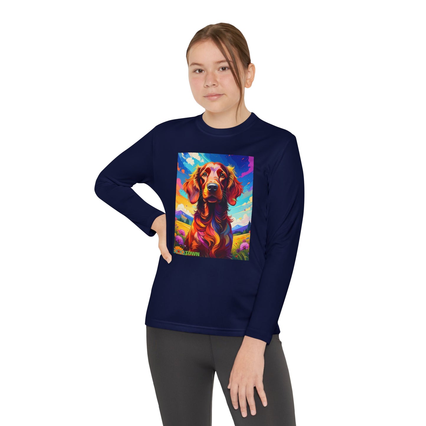 Pup Art Canvas - Kid's Sport Long Sleeve Tee (Irish Setter)