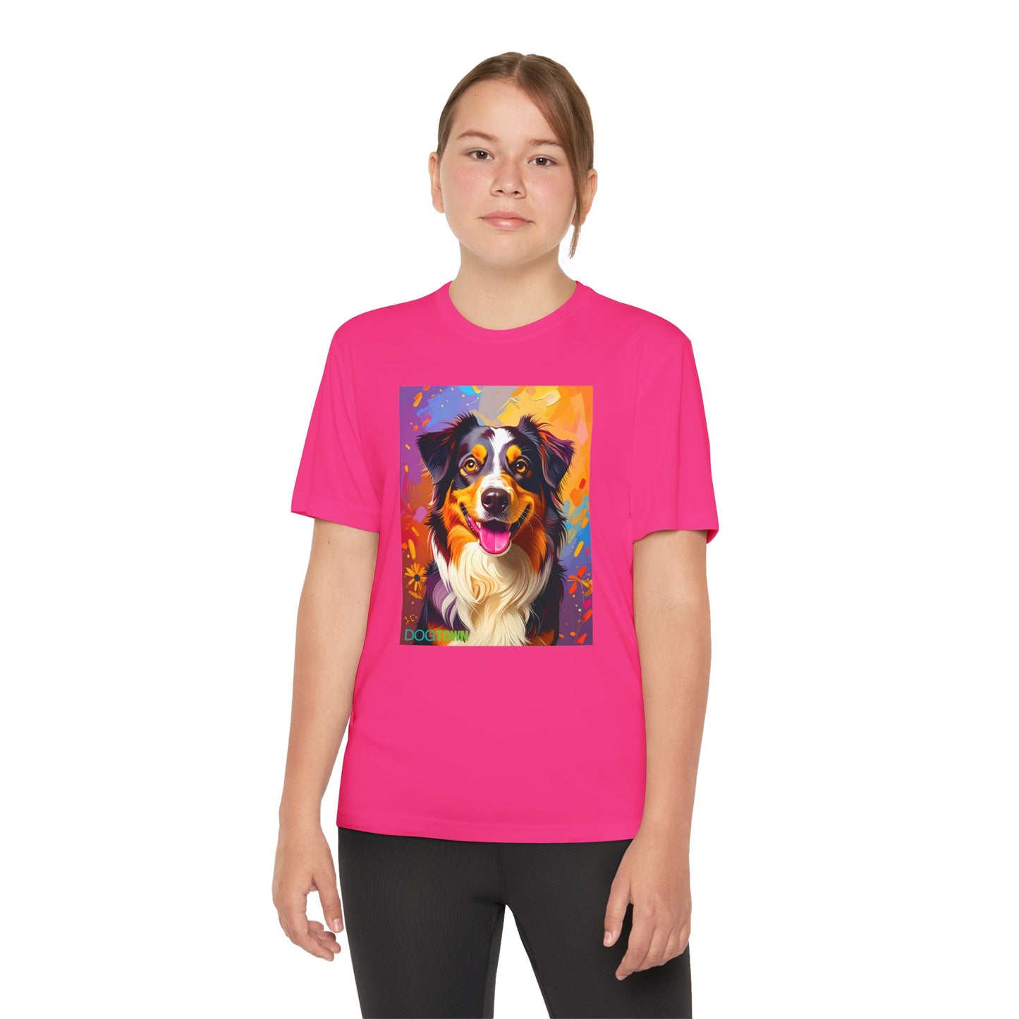 Pup Art Canvas - Kid's Sport Short Sleeve Tee (Australian Shepherd)
