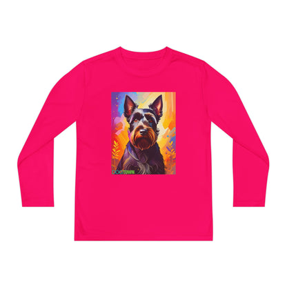 Pup Art Canvas - Kid's Sport Long Sleeve Tee (Scottish Terrier)
