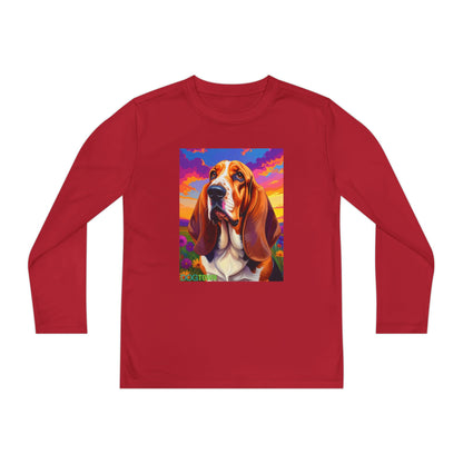 Pup Art Canvas - Kid's Sport Long Sleeve Tee (Basset Hound)
