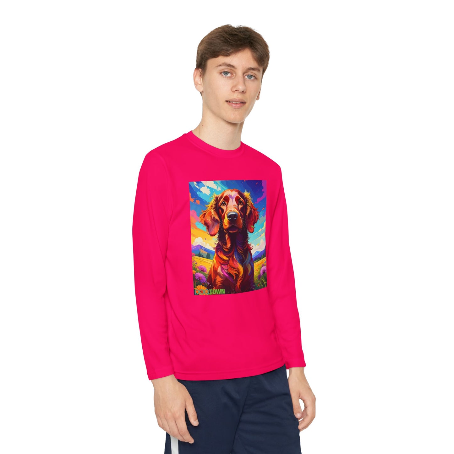 Pup Art Canvas - Kid's Sport Long Sleeve Tee (Irish Setter)