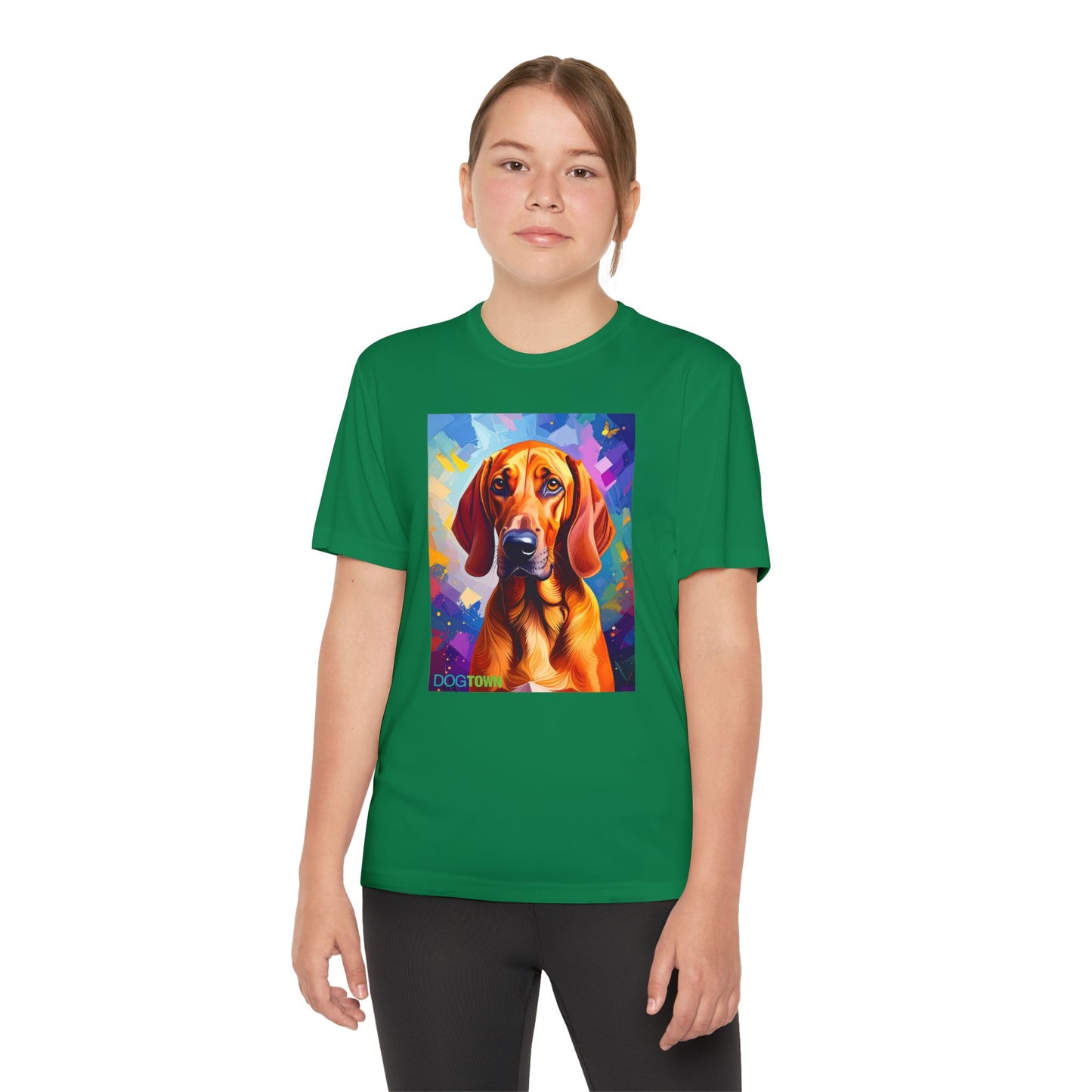 Pup Art Canvas - Kid's Sport Short Sleeve Tee (Redbone Coonhound)