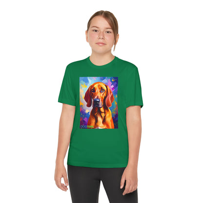 Pup Art Canvas - Kid's Sport Short Sleeve Tee (Redbone Coonhound)