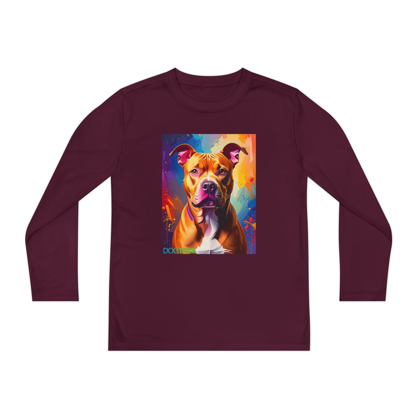 Pup Art Canvas - Kid's Sport Long Sleeve Tee (Pit Bull)