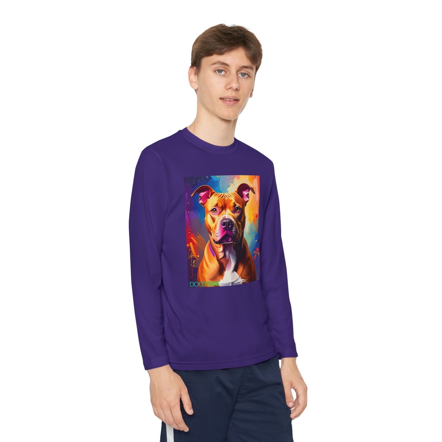 Pup Art Canvas - Kid's Sport Long Sleeve Tee (Pit Bull)