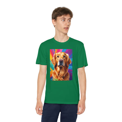 Pup Art Canvas - Kid's Sport Short Sleeve Tee (Golden Retriever)