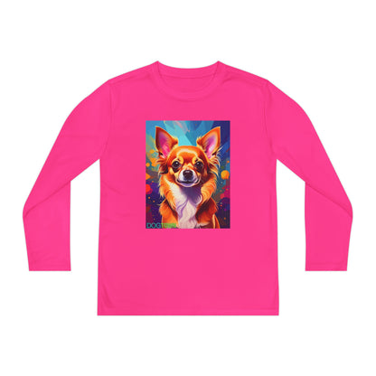 Pup Art Canvas - Kid's Sport Long Sleeve Tee (Chihuahua)