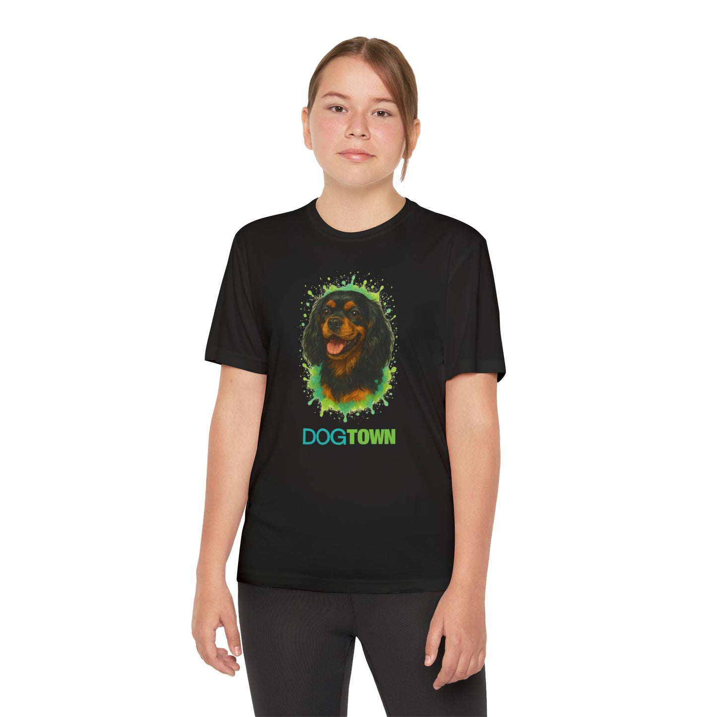 2025 Breed Collection - Kid's Polyester Thin Short Sleeve Tee - Black and Tan Cavalier King Charles Spaniel