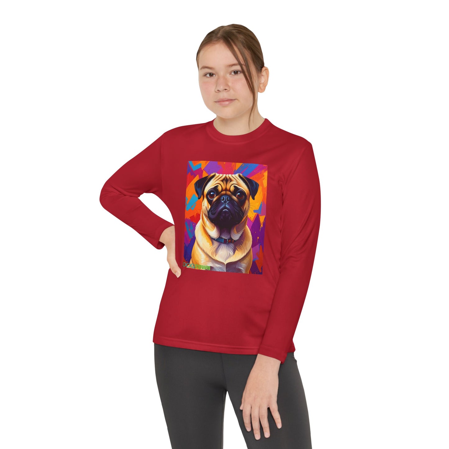 Pup Art Canvas - Kid's Sport Long Sleeve Tee (Pug)
