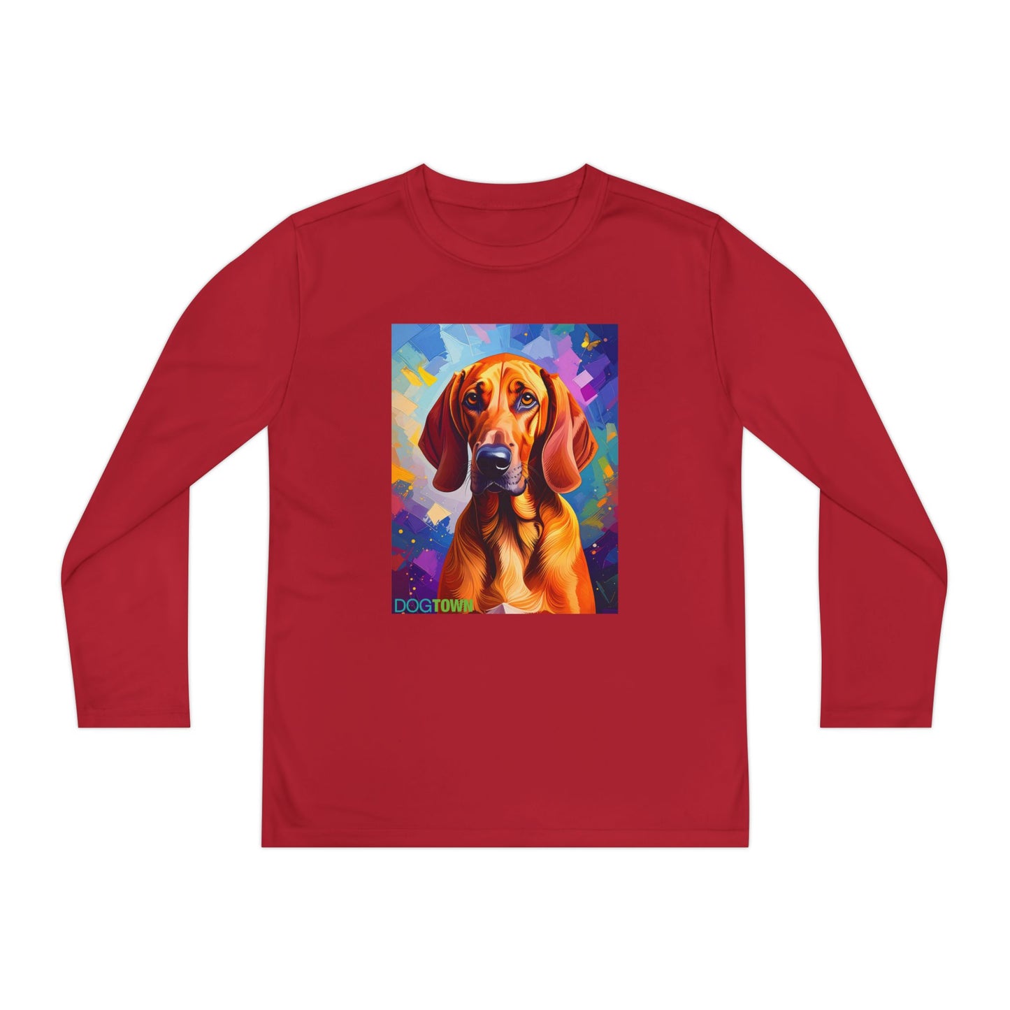 Pup Art Canvas - Kid's Sport Long Sleeve Tee (Redbone Coonhound)