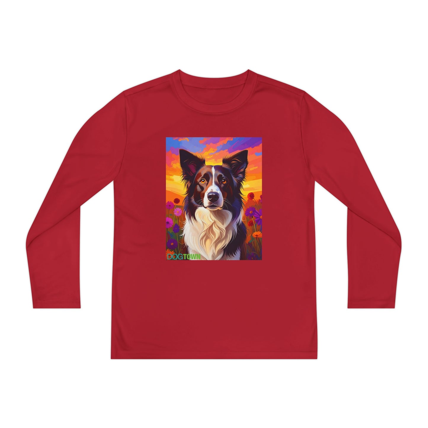 Pup Art Canvas - Kid's Sport Long Sleeve Tee (Border Collie)