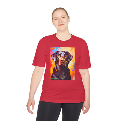 Pup Art Canvas Unisex Moisture Wicking Tee (Chocolate Lab)
