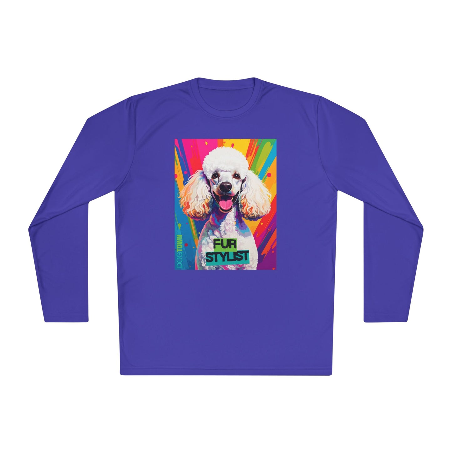 Dogtown Fur Stylist Groomer Long Sleeve Shirt (Colorful with White Poodle)
