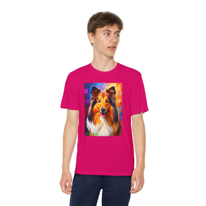 Pup Art Canvas - Kid's Sport Short Sleeve Tee (Sheltie - Shetland Sheepdog)