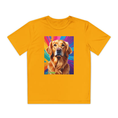 Pup Art Canvas - Kid's Sport Short Sleeve Tee (Golden Retriever)