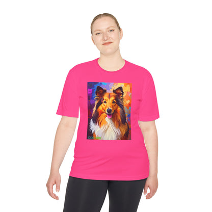 Pup Art Canvas Unisex Moisture Wicking Tee (Shetland Sheepdog (Sheltie))