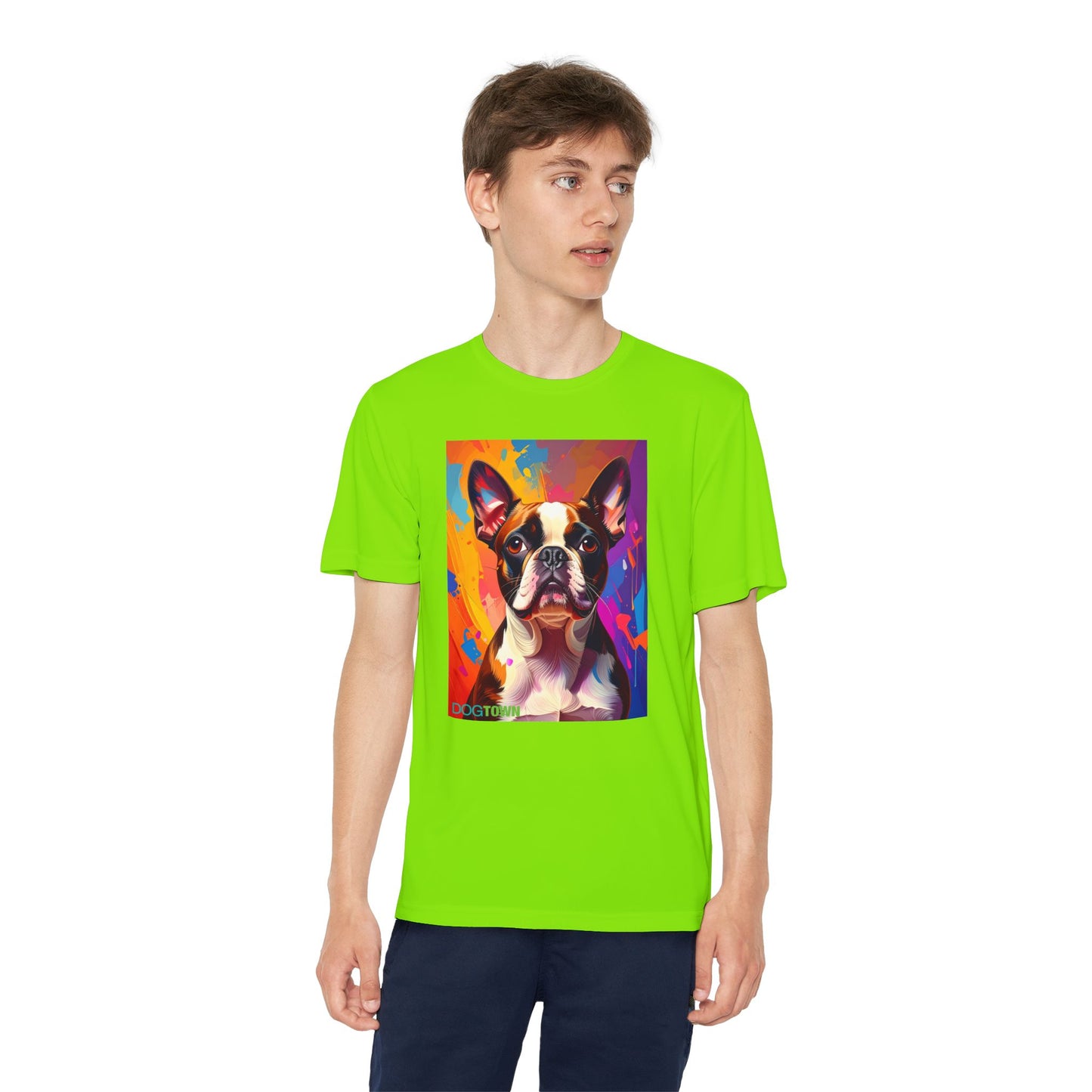 Pup Art Canvas - Kid's Sport Short Sleeve Tee (Boston Terrier)