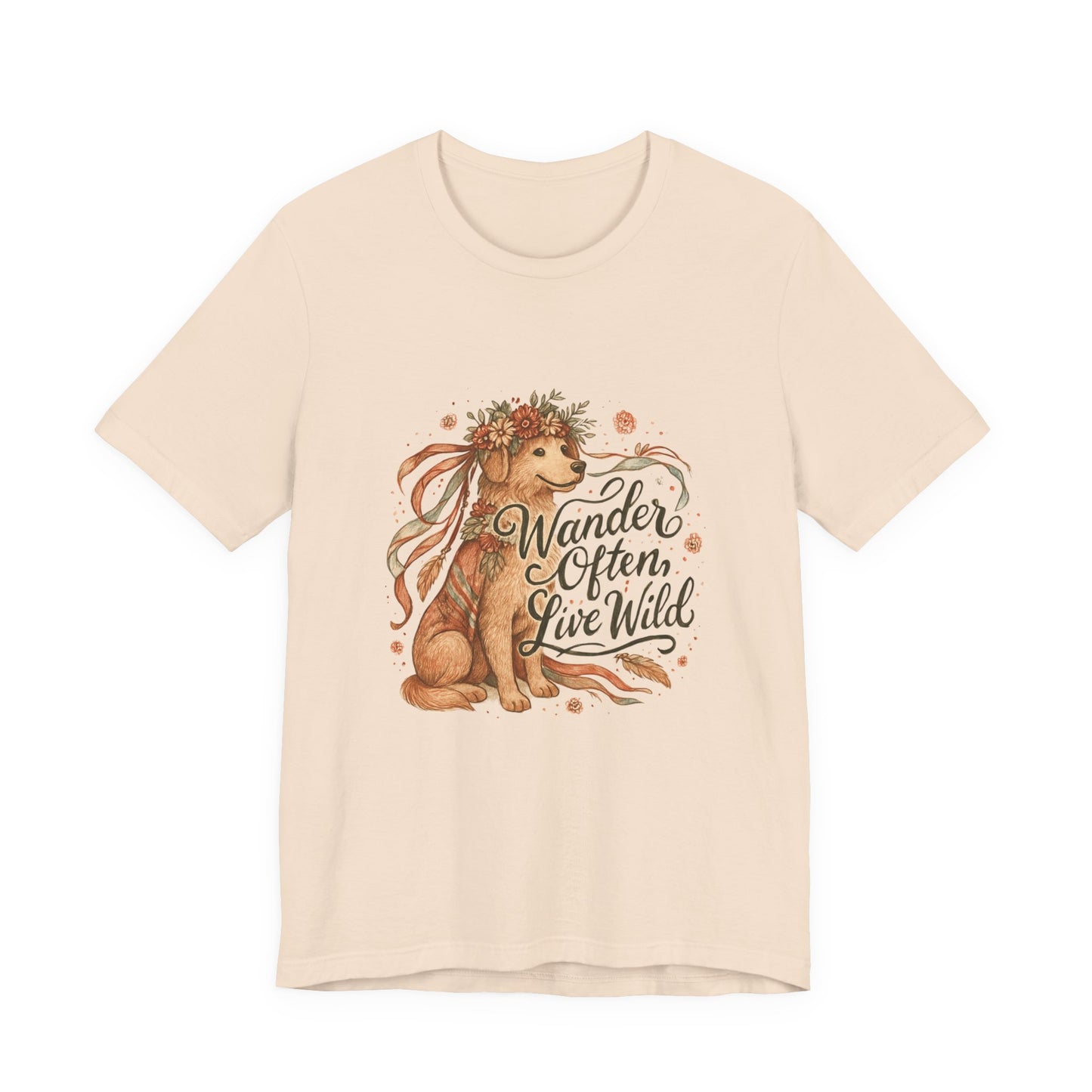 Dogtown Boho Revival "Wander Often, Live Wild" Unisex Jersey Tee (Golden Retriever)