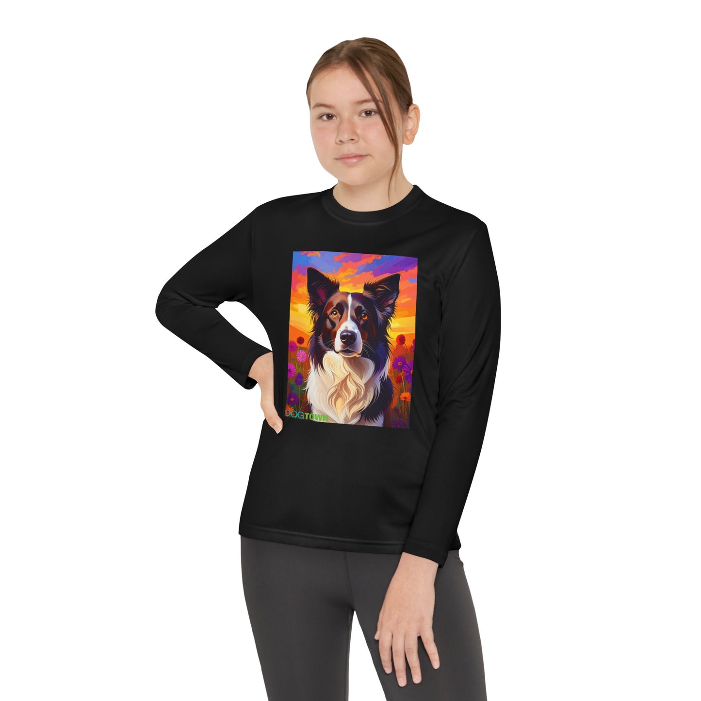 Pup Art Canvas - Kid's Sport Long Sleeve Tee (Border Collie)