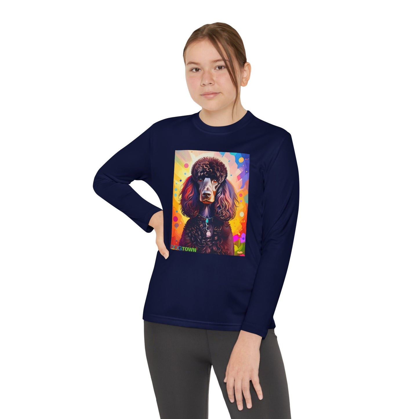 Pup Art Canvas - Kid's Sport Long Sleeve Tee (Standard Poodle)