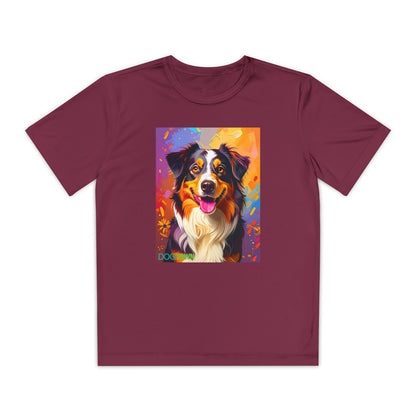 Pup Art Canvas - Kid's Sport Short Sleeve Tee (Australian Shepherd)
