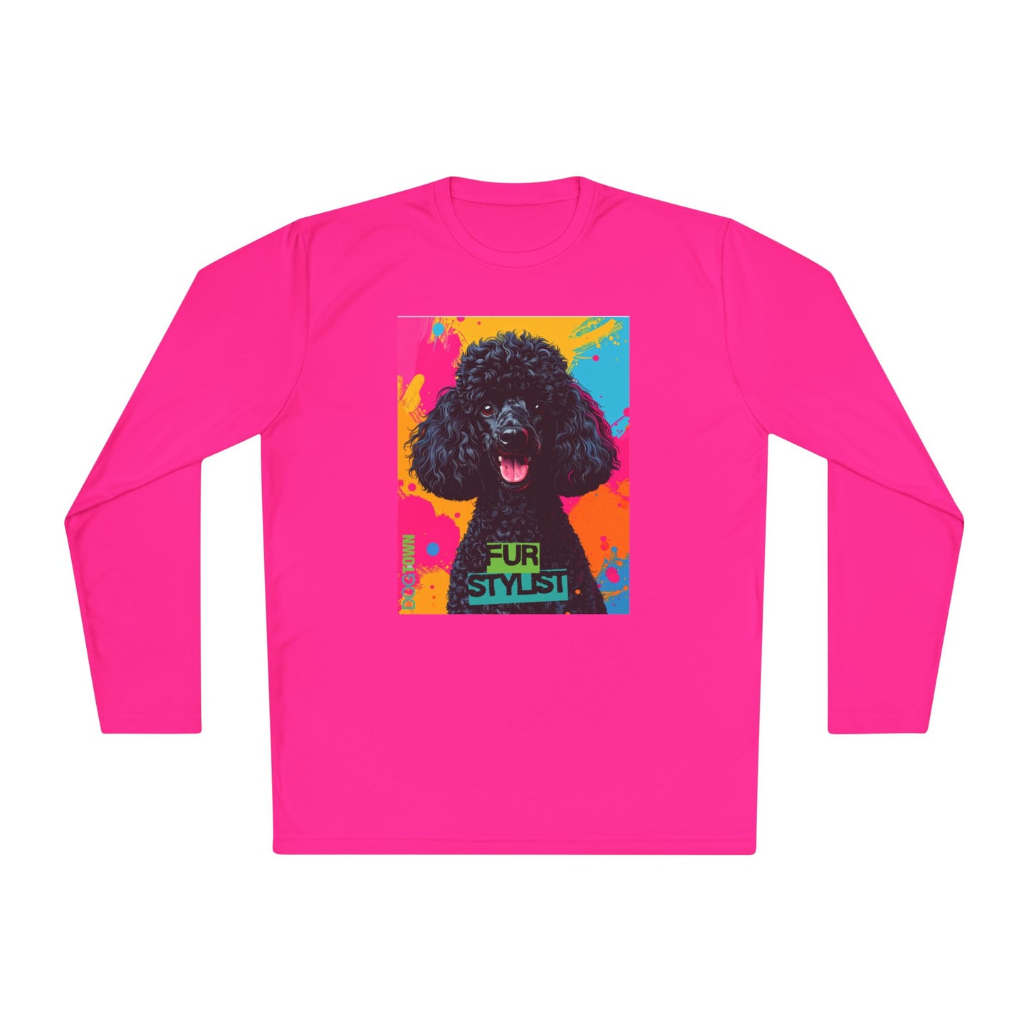 Dogtown Fur Stylist Groomer Long Sleeve Shirt (Colorful with Black Poodle)