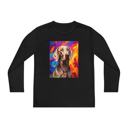 Pup Art Canvas - Kid's Sport Long Sleeve Tee (Weimaraner)