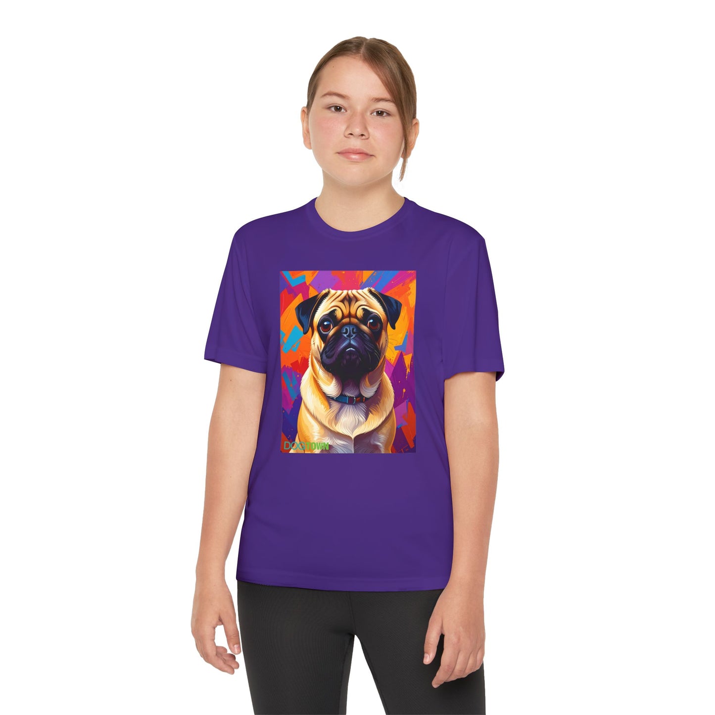 Pup Art Canvas - Kid's Sport Short Sleeve Tee (Pug)
