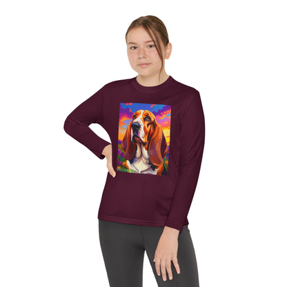 Pup Art Canvas - Kid's Sport Long Sleeve Tee (Basset Hound)
