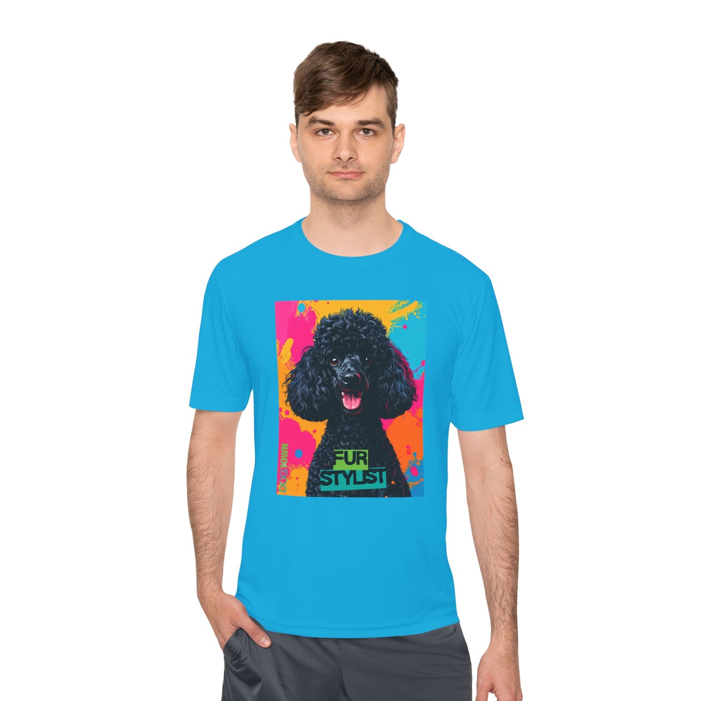 Dogtown Fur Stylist Groomer Short Sleeve Shirt (Colorful with Black Poodle)