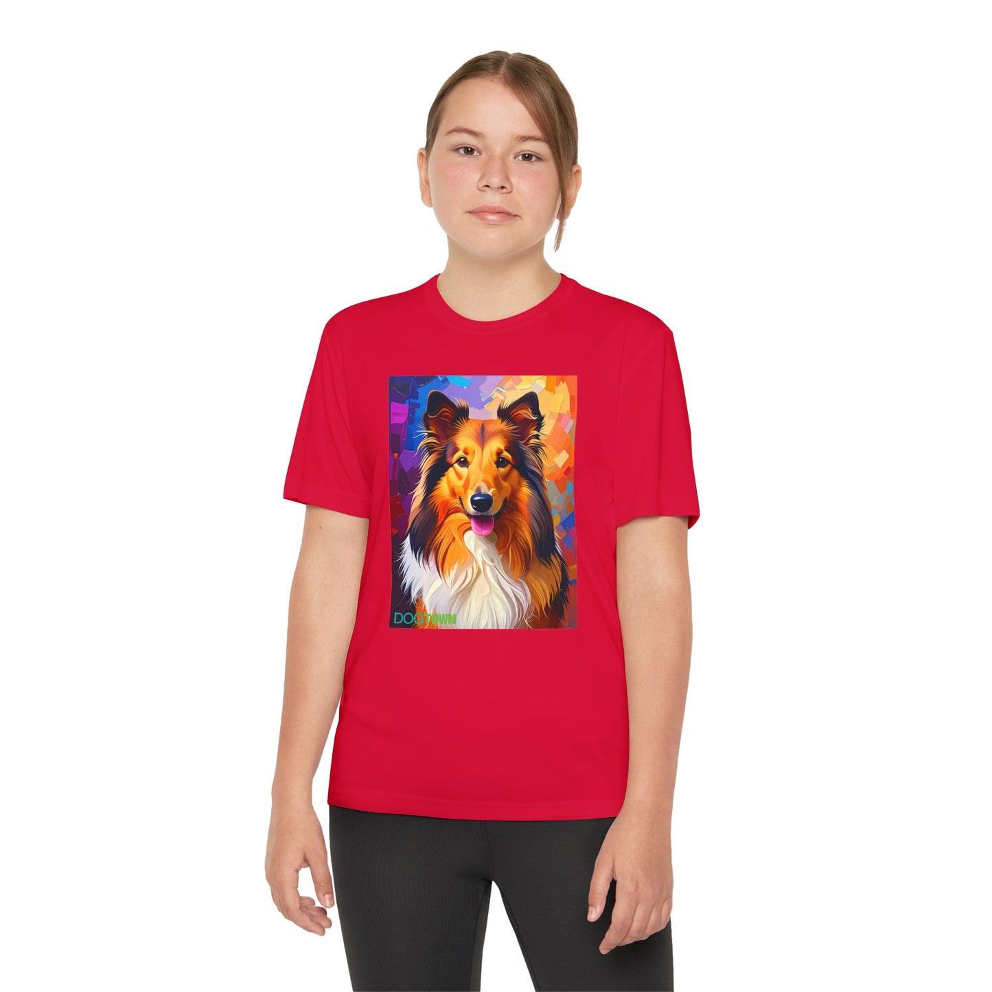 Pup Art Canvas - Kid's Sport Short Sleeve Tee (Sheltie - Shetland Sheepdog)