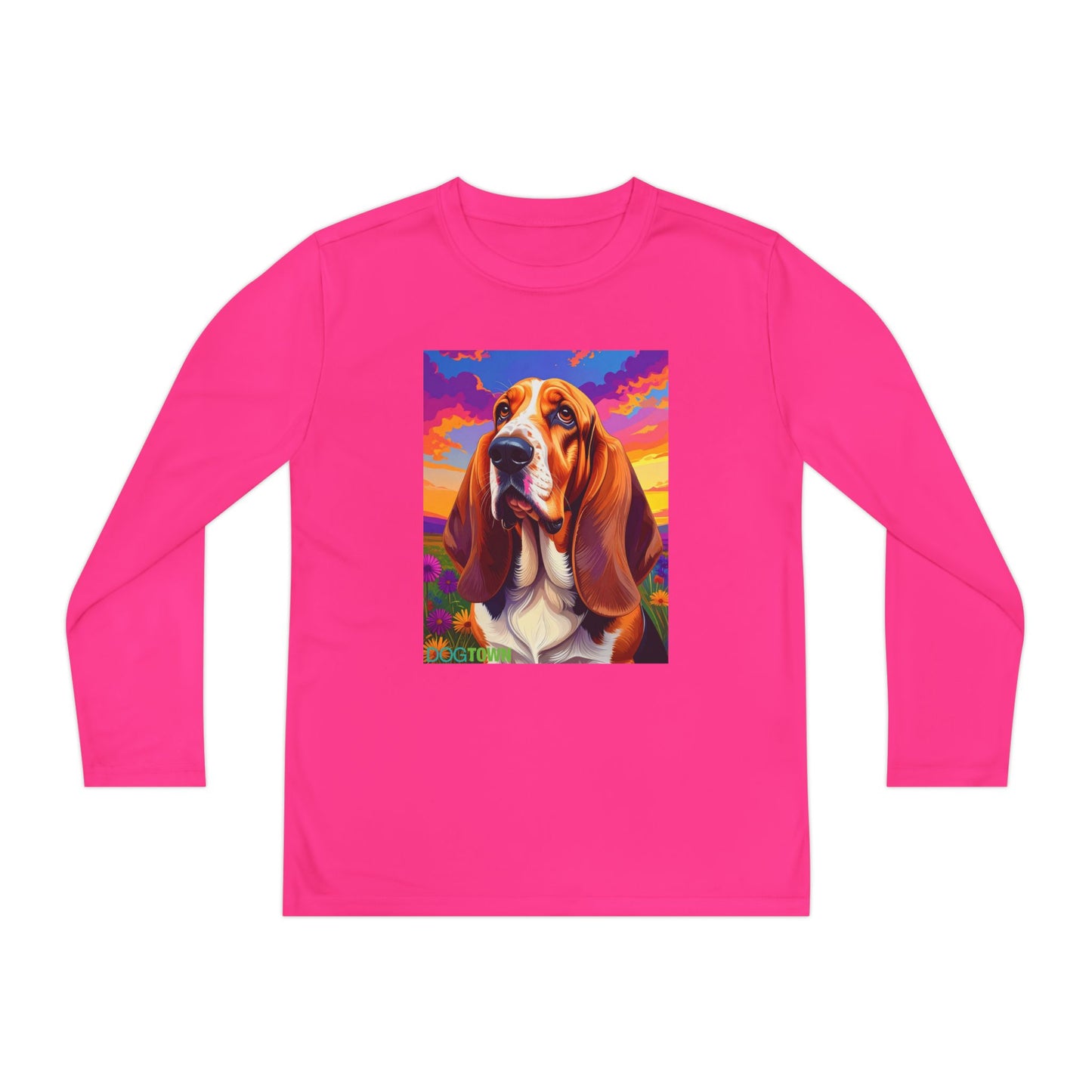 Pup Art Canvas - Kid's Sport Long Sleeve Tee (Basset Hound)
