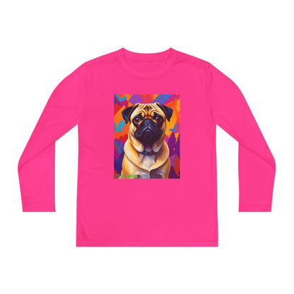 Pup Art Canvas - Kid's Sport Long Sleeve Tee (Pug)