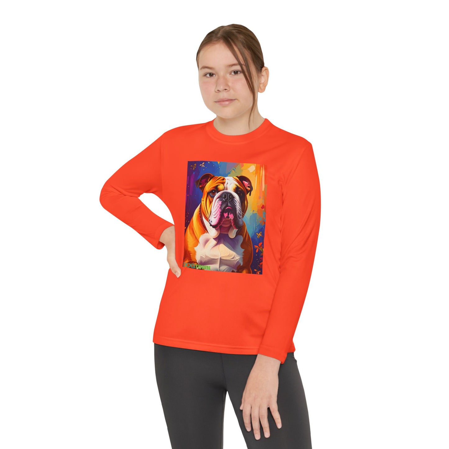 Pup Art Canvas - Kid's Sport Long Sleeve Tee (English Bulldog)