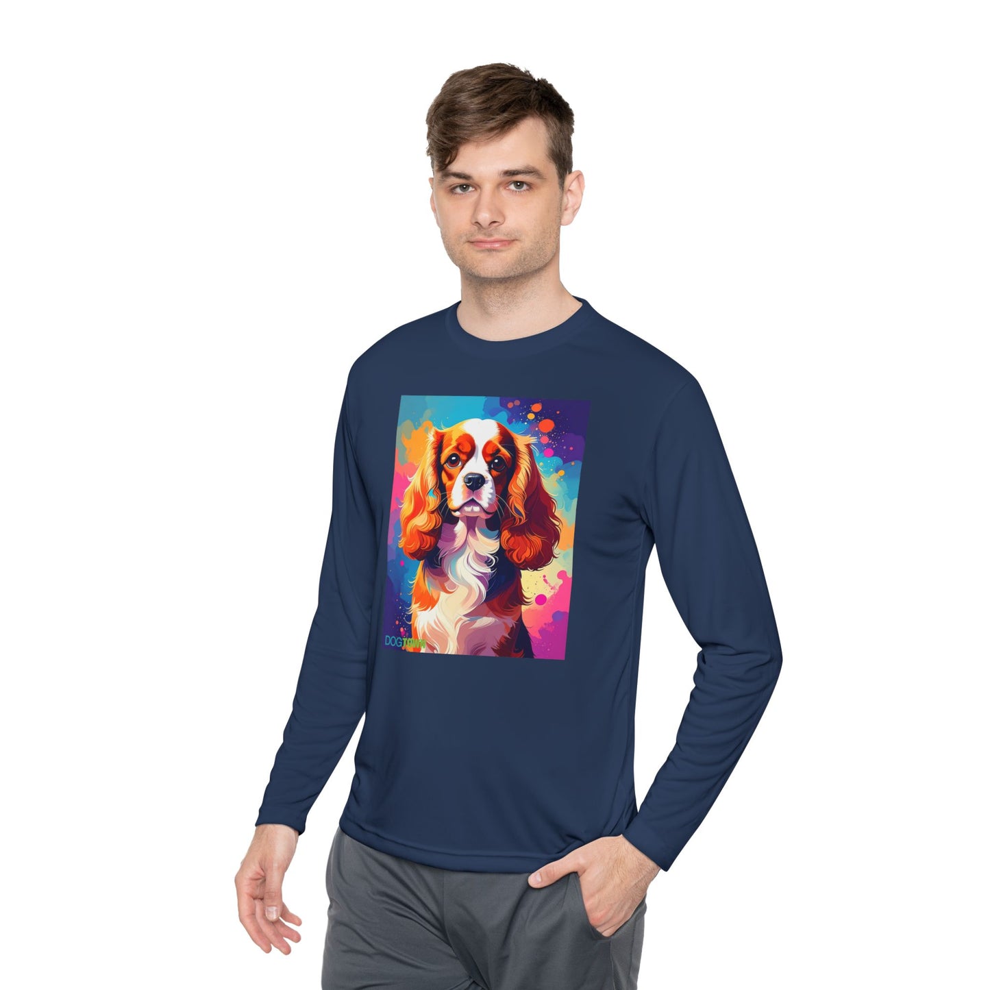 Pup Art Canvas Sport Long Sleeve Tee (Cavalier King Charles Spaniel)