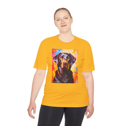 Pup Art Canvas Unisex Moisture Wicking Tee (Chocolate Lab)