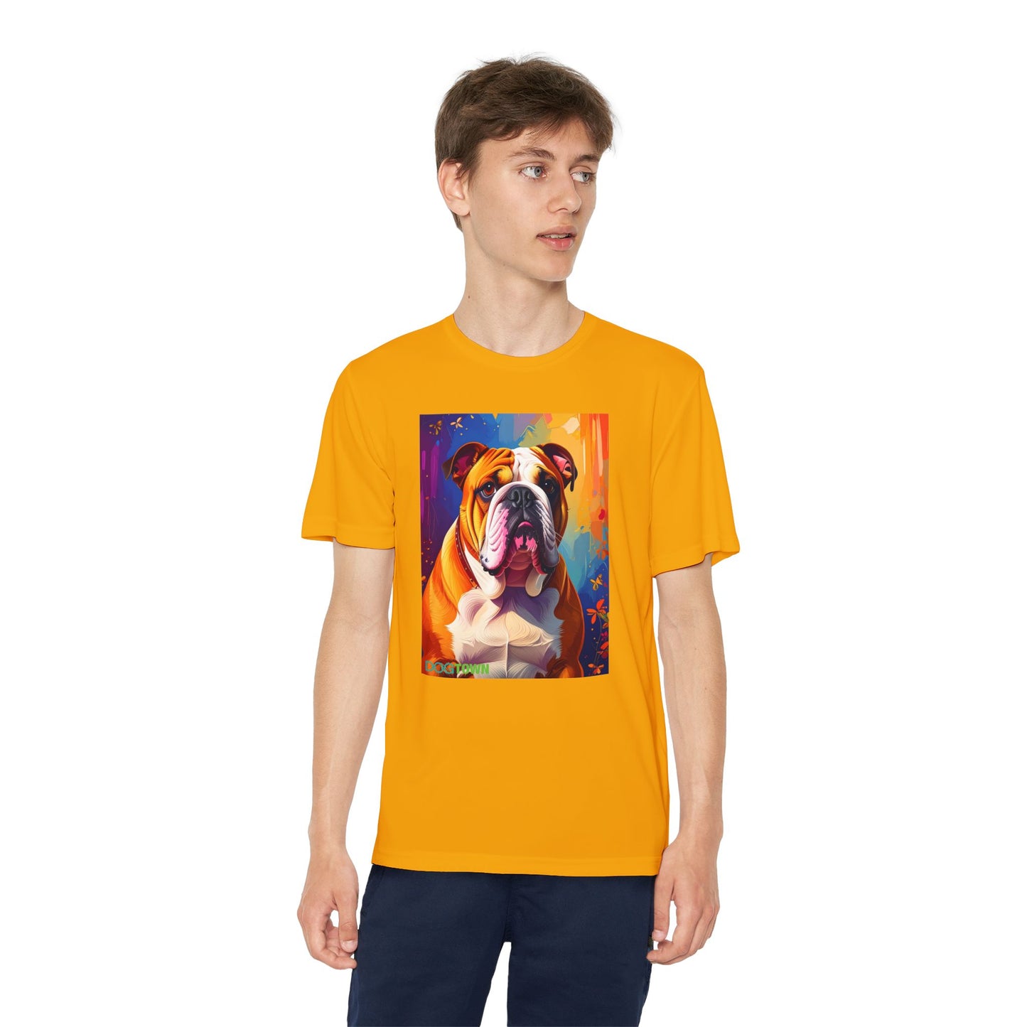 Pup Art Canvas - Kid's Sport Short Sleeve Tee (English Bulldog)