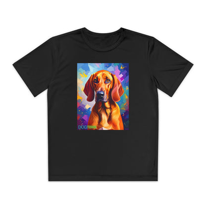 Pup Art Canvas - Kid's Sport Short Sleeve Tee (Redbone Coonhound)