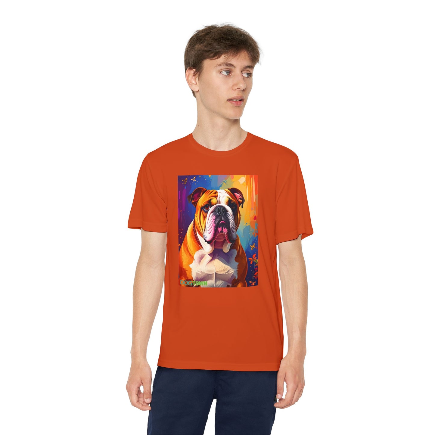 Pup Art Canvas - Kid's Sport Short Sleeve Tee (English Bulldog)