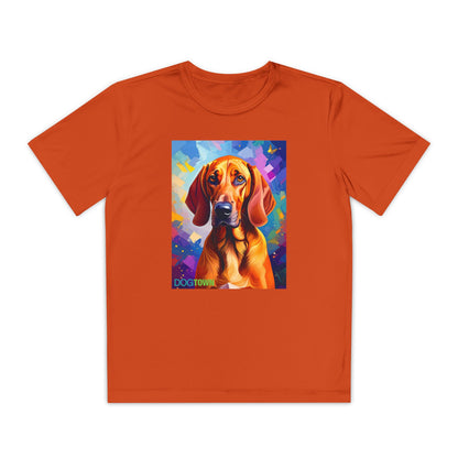 Pup Art Canvas - Kid's Sport Short Sleeve Tee (Redbone Coonhound)