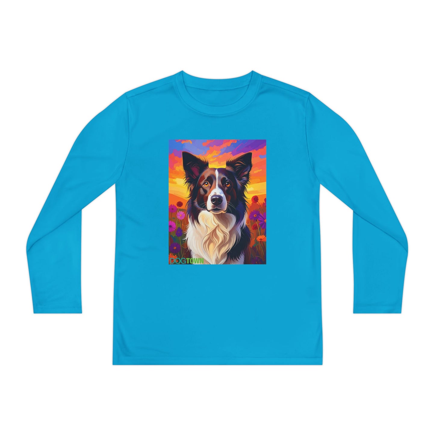 Pup Art Canvas - Kid's Sport Long Sleeve Tee (Border Collie)