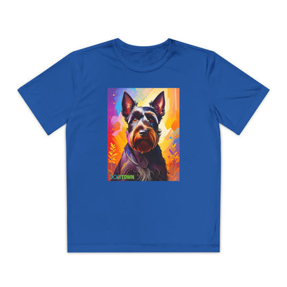 Pup Art Canvas - Kid's Sport Short Sleeve Tee (Scottish Terrier)