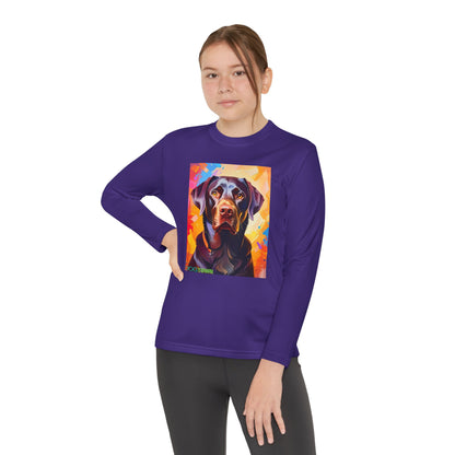 Pup Art Canvas - Kid's Sport Long Sleeve Tee (Chocolate Lab)