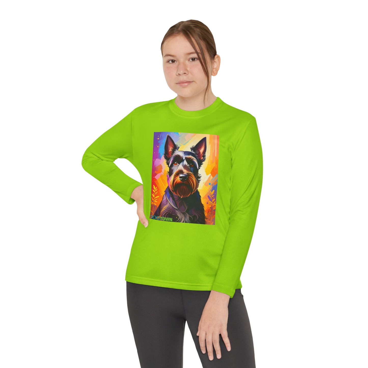 Pup Art Canvas - Kid's Sport Long Sleeve Tee (Scottish Terrier)
