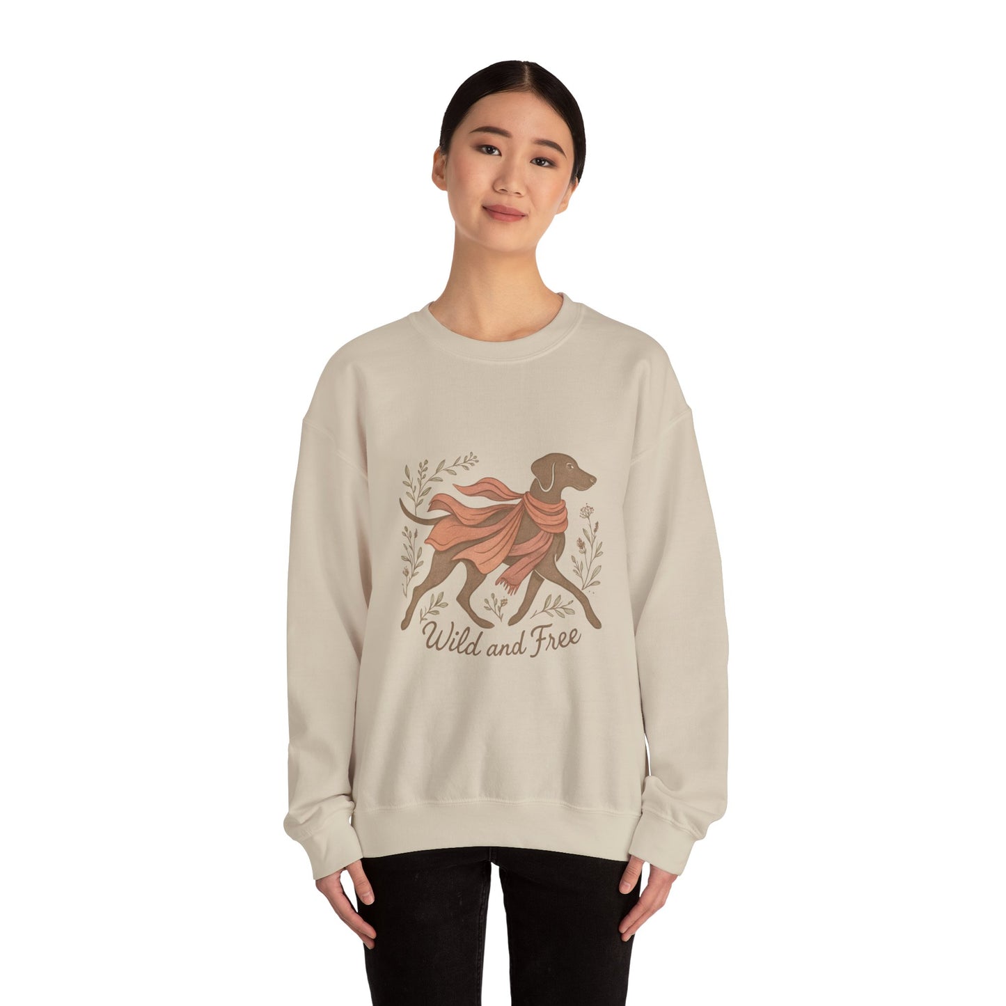 Dogtown Boho Revival "Wild and Free" Unisex Heavy Blend™ Crewneck Sweatshirt (Weimaraner)