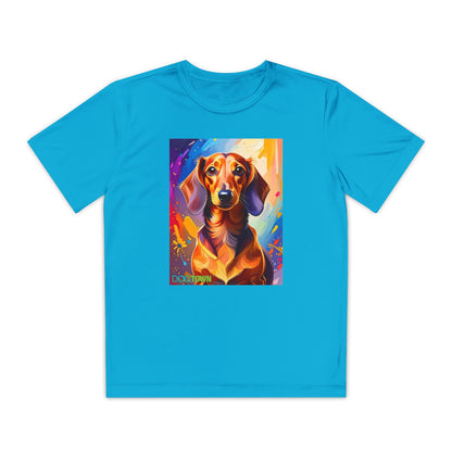 Pup Art Canvas - Kid's Sport Short Sleeve Tee (Dachshund)