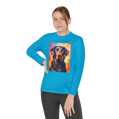 Pup Art Canvas - Kid's Sport Long Sleeve Tee (Chocolate Lab)