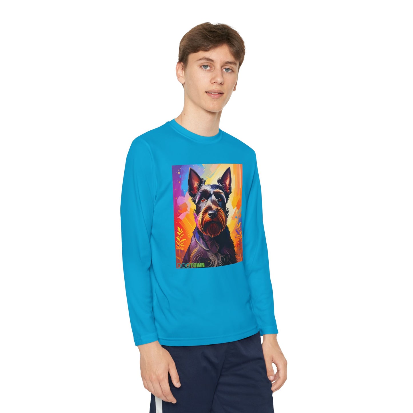 Pup Art Canvas - Kid's Sport Long Sleeve Tee (Scottish Terrier)