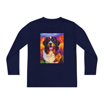 Pup Art Canvas - Kid's Sport Long Sleeve Tee (Bernese Mountain Dog)