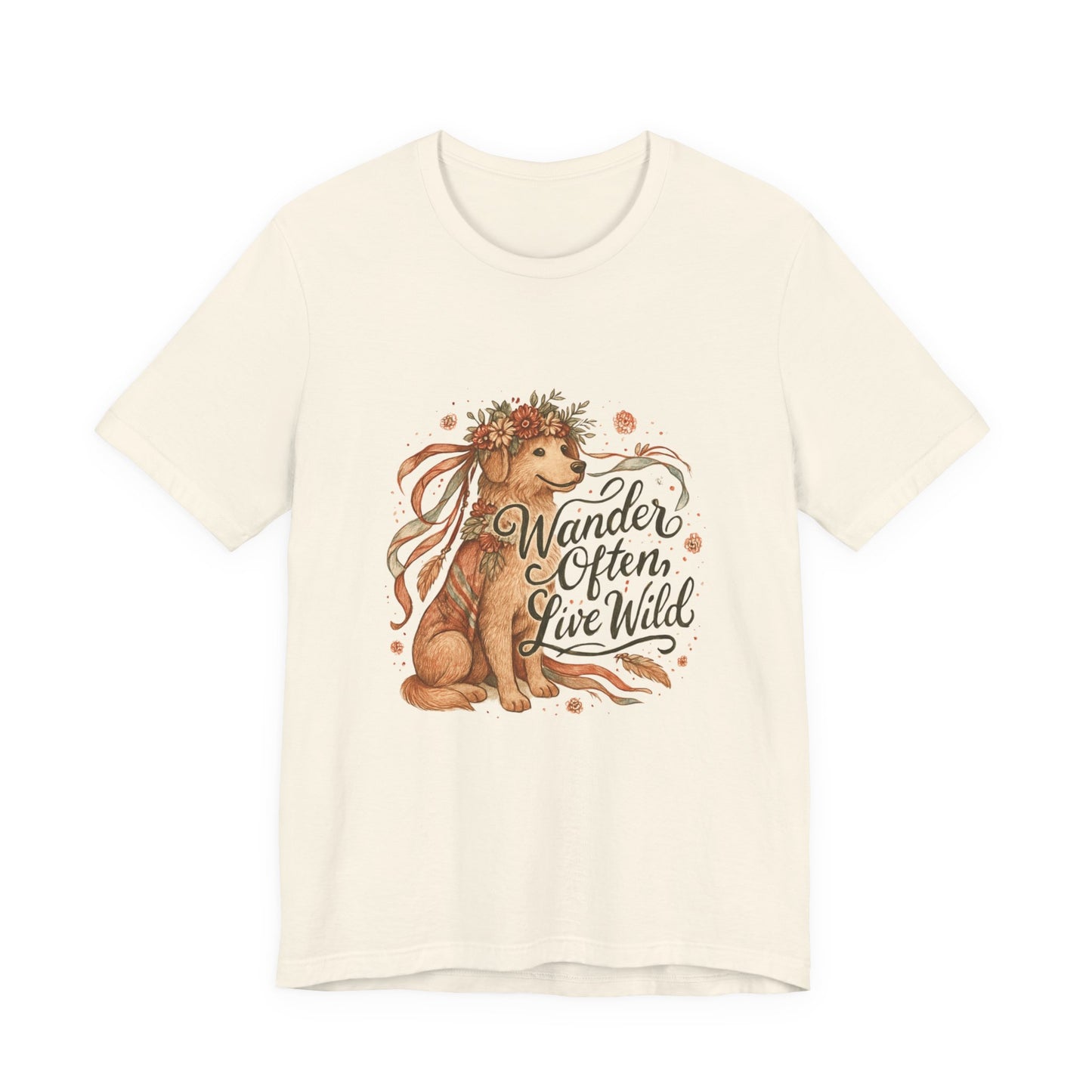 Dogtown Boho Revival "Wander Often, Live Wild" Unisex Jersey Tee (Golden Retriever)